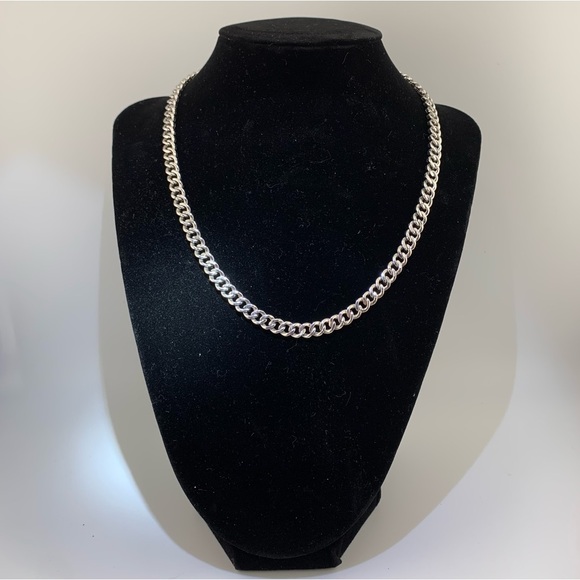 BSI 925 Sterling Reversible Rhinestone Polished Curb Chain Choker Necklace 17" - Picture 10 of 16